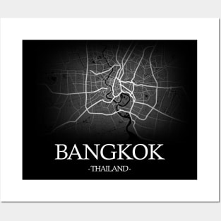 Bangkok City Map - White Cartography Posters and Art